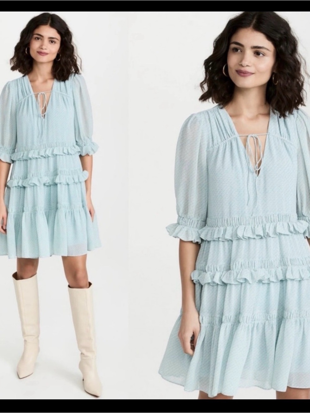 Cinq à Sept Cryssa Blue Grey Ruffle Geometric Print Short Aline Dress Size 2